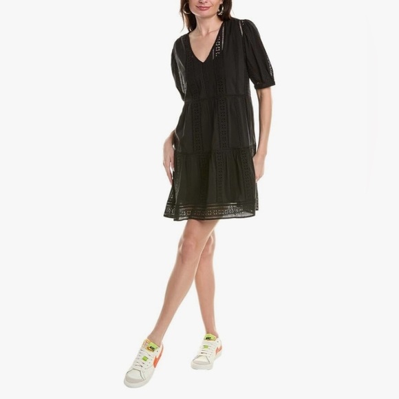 Velvet Boho Black V-Neck Eyelet Dress by Velvet - Picture 1 of 10